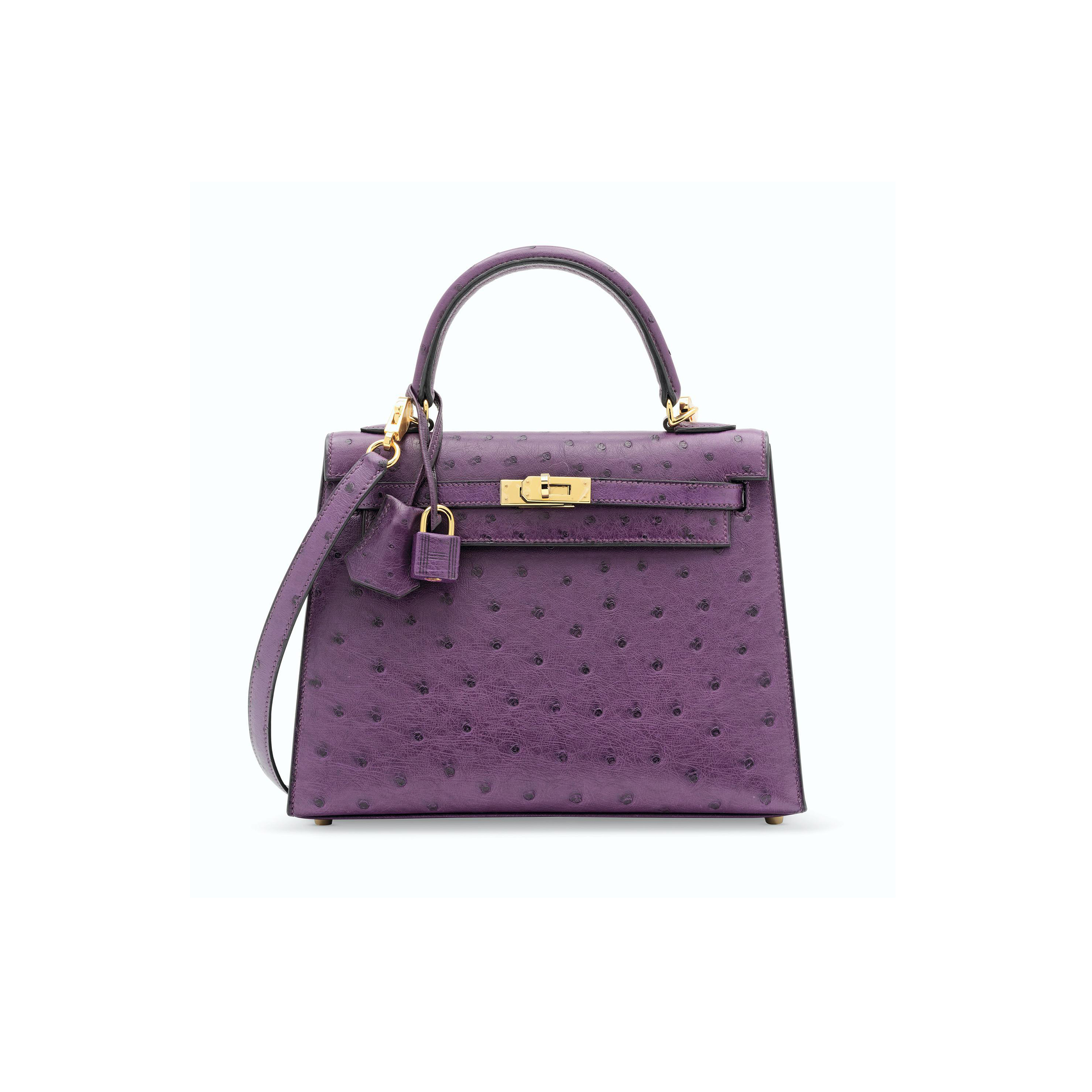 H**mes master kelly 28 anemone purple ostrich leather gold buckle (28*22*10cm)